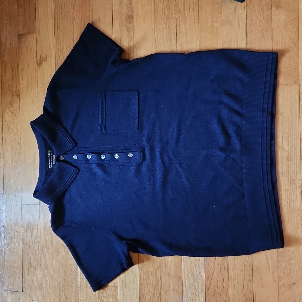 Filpucci Merino Navy Short-Sleeve Polo Sweater